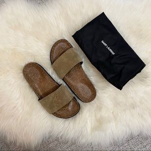 Saint Laurent Joan Noe Flat Suede Slide Sandals